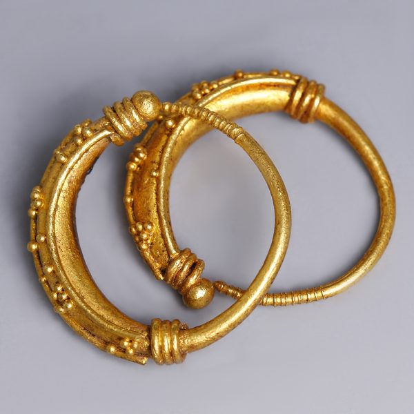 Ancient Greek Gold Crescent Hoop Earrings