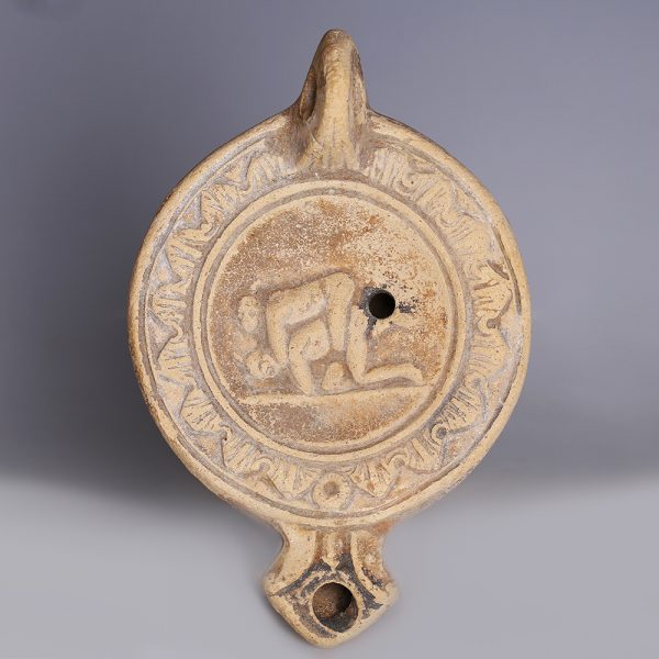 Roman Oil Lamp with Wrestlers