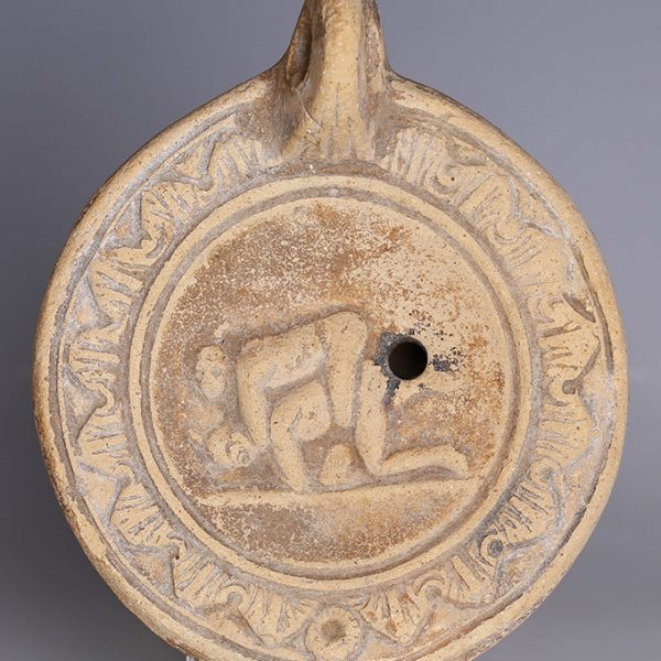 Roman Oil Lamp with Wrestlers