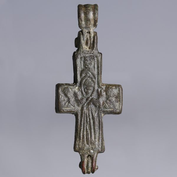 Byzantine Bronze Cross with Mary Theotokos and Corpus Christi