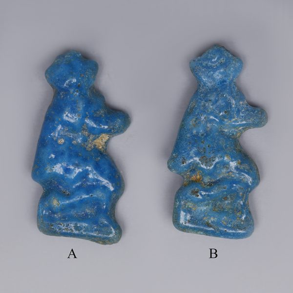 Egyptian Faience Amulets of Bes with a Tambourine