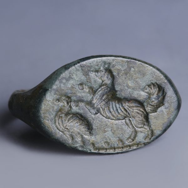 Roman Bronze Ring with Engraved Bezel