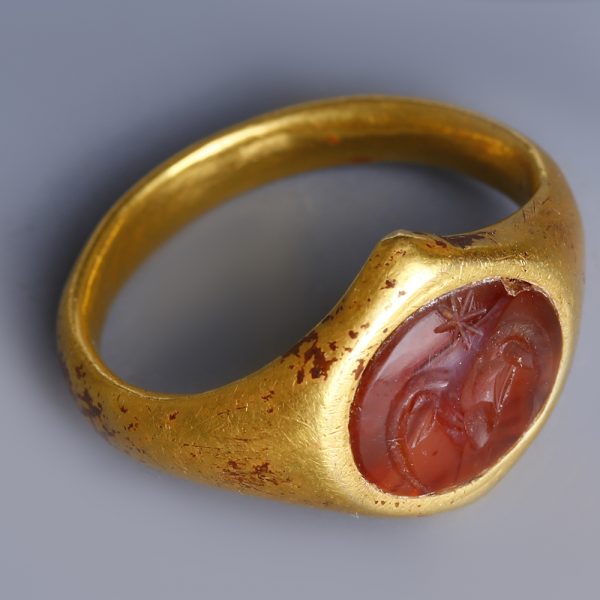 Roman Gold Ring with Zodiac Intaglio