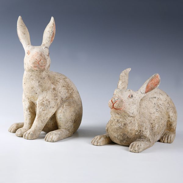 Chinese Western Han Pair of Rabbits Mingqi