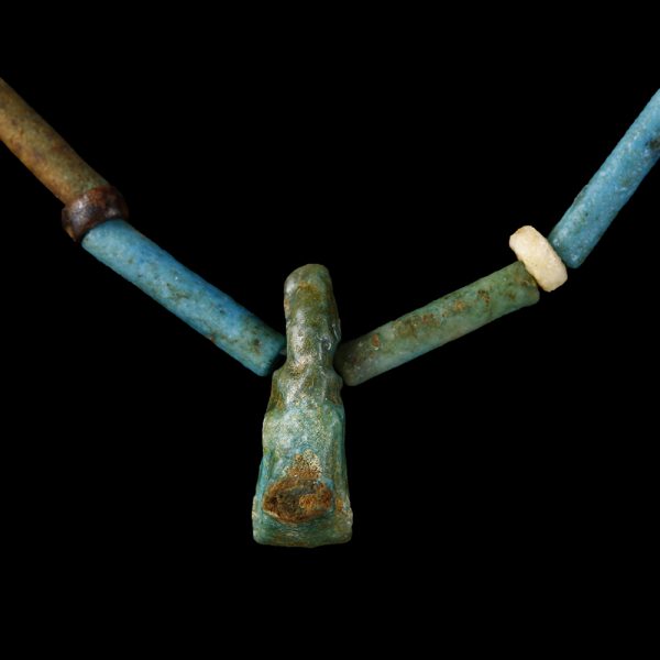 Egyptian Faience Necklace with a Horus Amulet