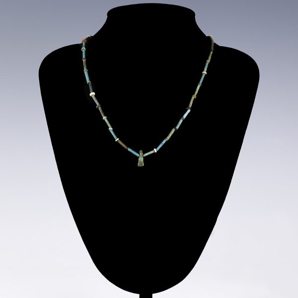 Egyptian Faience Necklace with a Horus Amulet