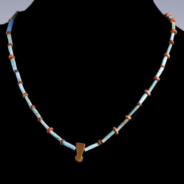 Egyptian Faience Necklace with Menat Amulet