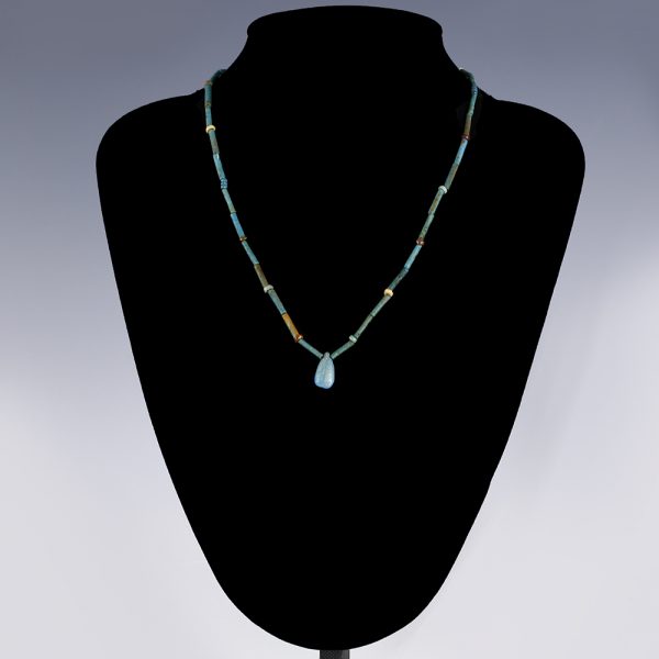 Egyptian Faience Necklace with Petal Amulet