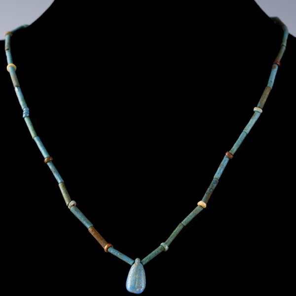 Egyptian Faience Necklace with Petal Amulet