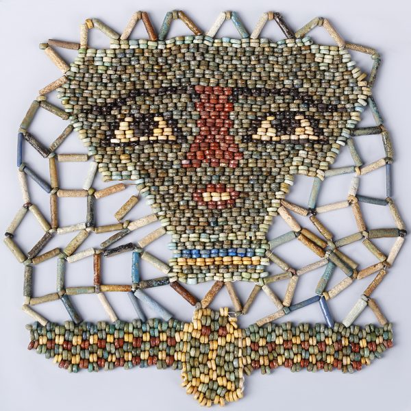 Ancient Egyptian Beaded Mummy Mask with Winged Scarab
