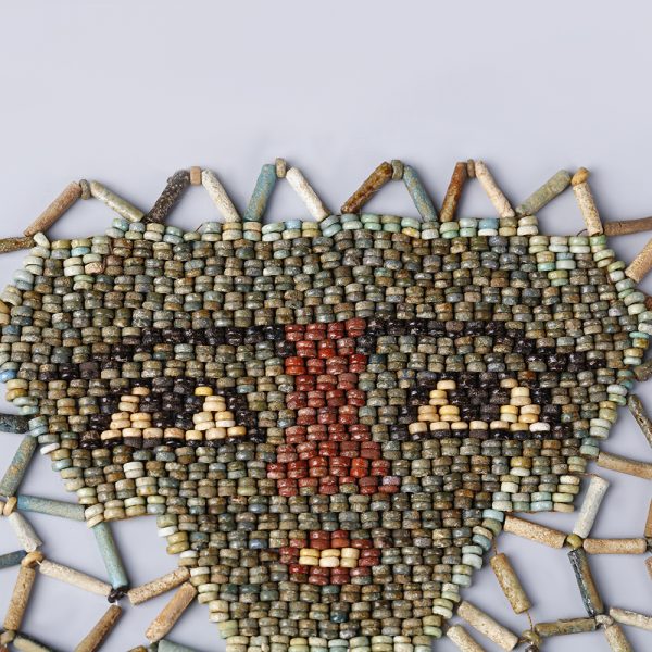 Ancient Egyptian Beaded Mummy Mask with Winged Scarab