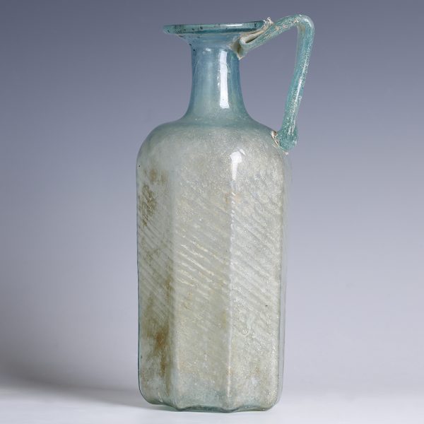 Roman Blue Glass Jug with Flattened Handle