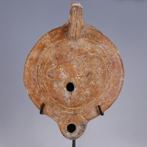 Ancient Roman Terracotta Oil Lamp with Lion