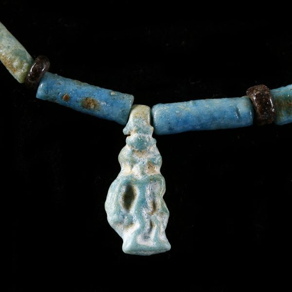 Egyptian Faience Necklace with Male Figure Amulet