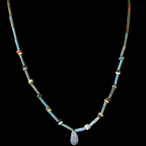 Fine Egyptian Faience Necklace with Grape Amulet