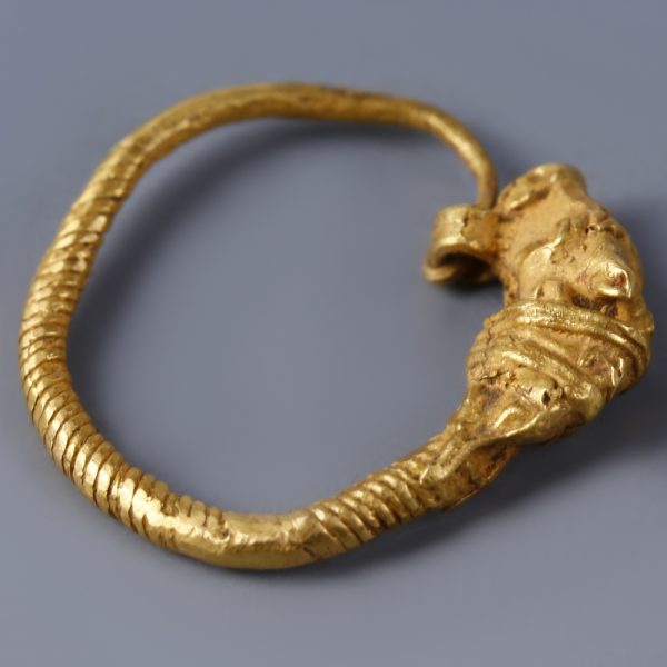 Greek Hellenistic Earring with Bull Head Terminal