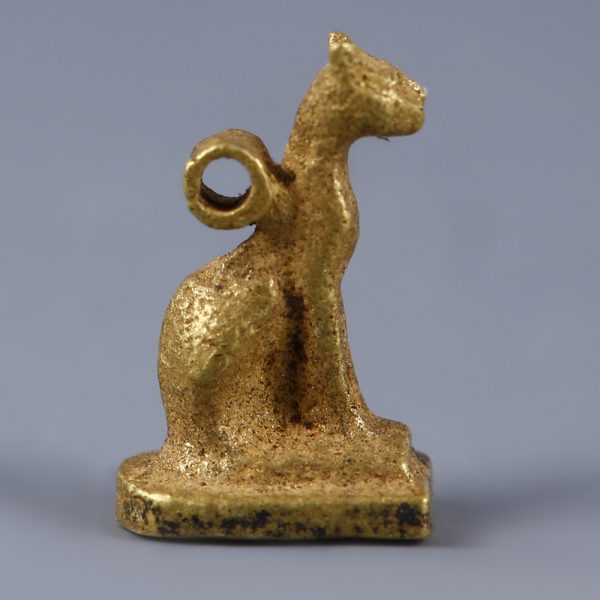 Stunning Ancient Egyptian Gold Bastet Amulet