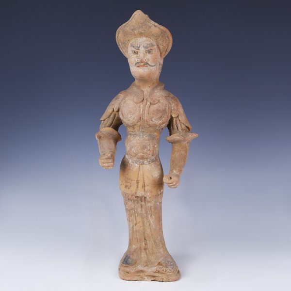 Tang Dynasty Polychromatic Statuette of a Warrior