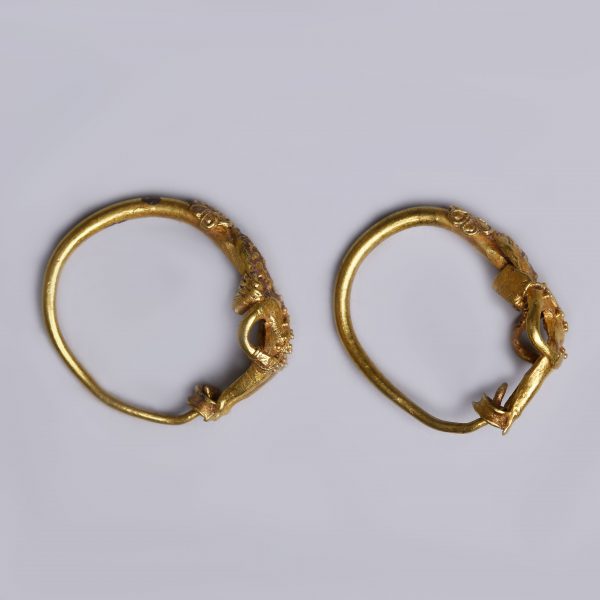 Greek Hellenistic Gold Hoop Earrings with Eros