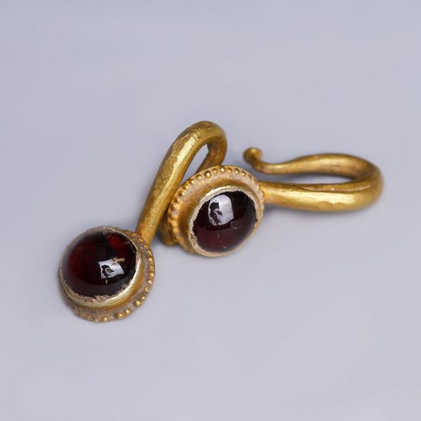 Greek Gold Earrings with Garnet