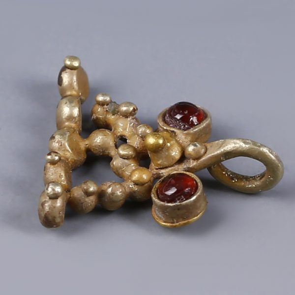Western Asiatic Gold Pendant with Granules and Garnet Beads