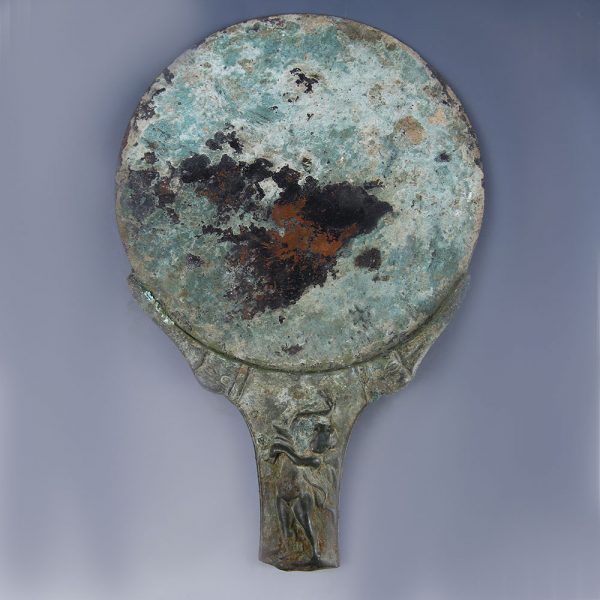 Roman Bronze Mirror with Decorative Patera Handle