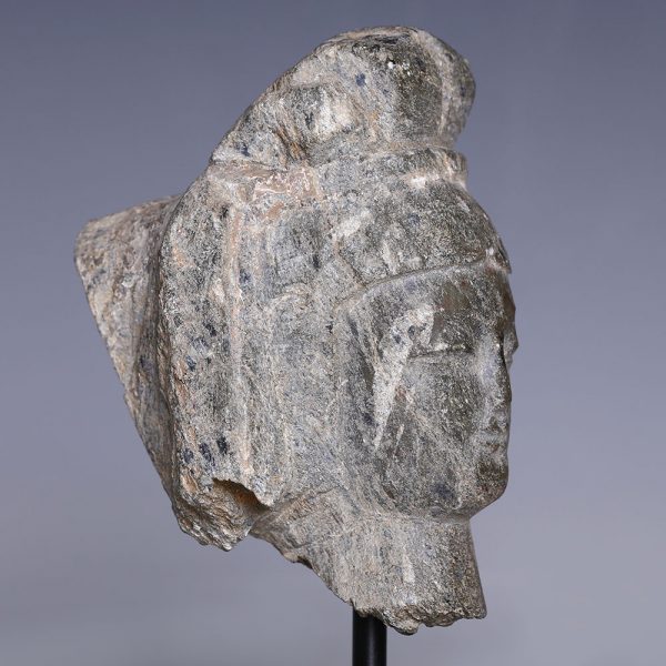 Sui Dynasty-Tang Dynasty Grey Stone Head of a Bodhisattva