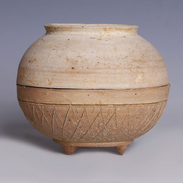 Chinese Neolithic Qijia Culture Tripod Pot with Bowl Lid