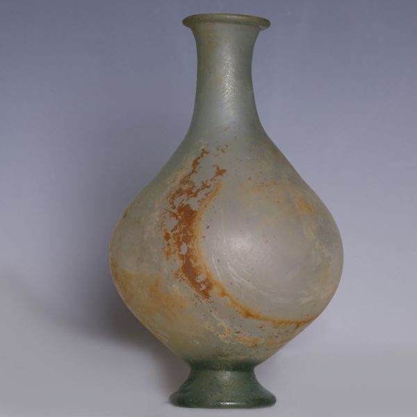 Exceptional Roman Green Glass Flask