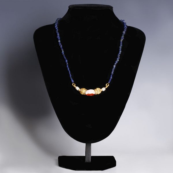 Late Roman Restrung Glass Necklace with Gold Beads