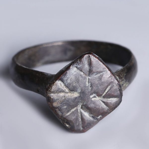 Roman Bronze Ring with Decorated Rhombus Bezel