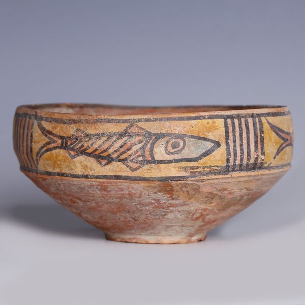 Indus Valley Terracotta Bowl with Polychromatic Fish Decoration