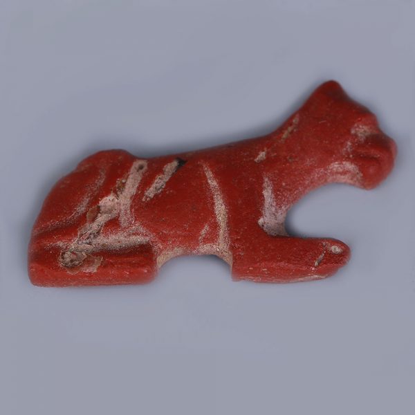 Ancient Egyptian Red Glass Inlay of a Lioness
