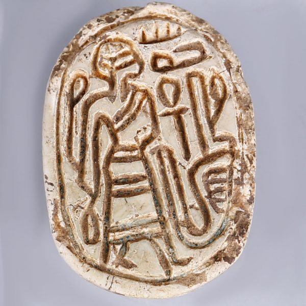Egyptian Hyksos Period Steatite Scarab with Male Figure