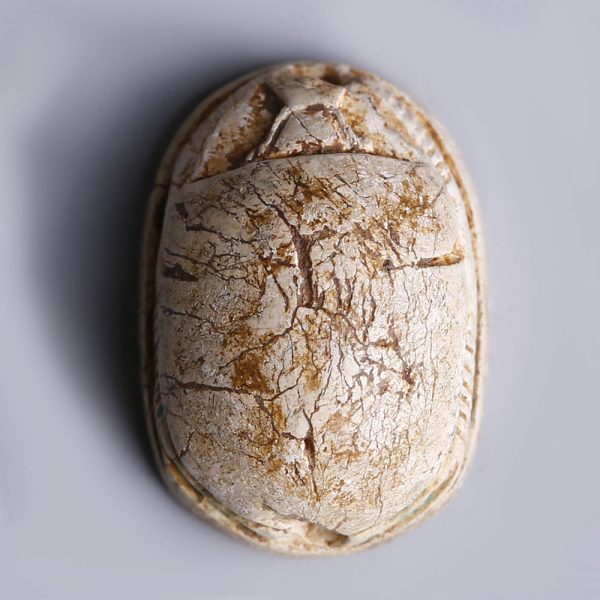 Egyptian Hyksos Period Steatite Scarab with Male Figure