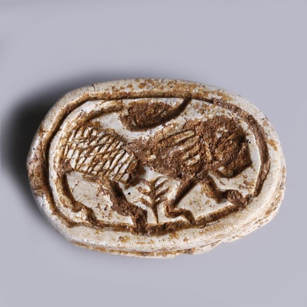 Egyptian Steatite Hyksos Period Scarab with Lion