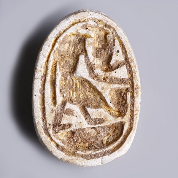 Egyptian Steatite Scarab with Horus