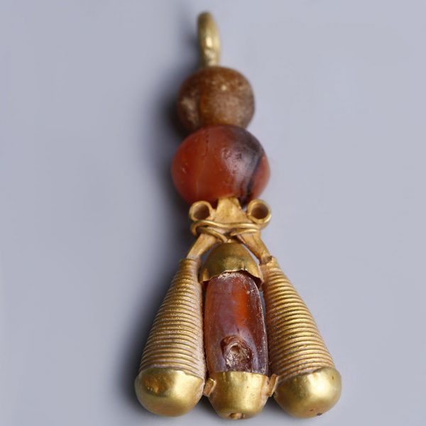 Elaborate Western Asiatic Gold Pendant with Carnelian Beads