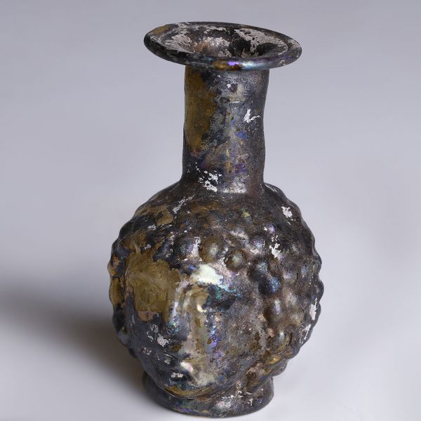 Exceptional Roman Janus Head Glass Bottle