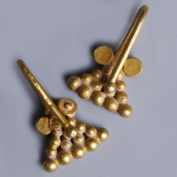 Pair of Western Asiatic Gold and Garnet Earrings
