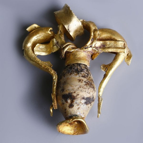 Greek Hellenistic Gold Amphora Dolphin Pendant