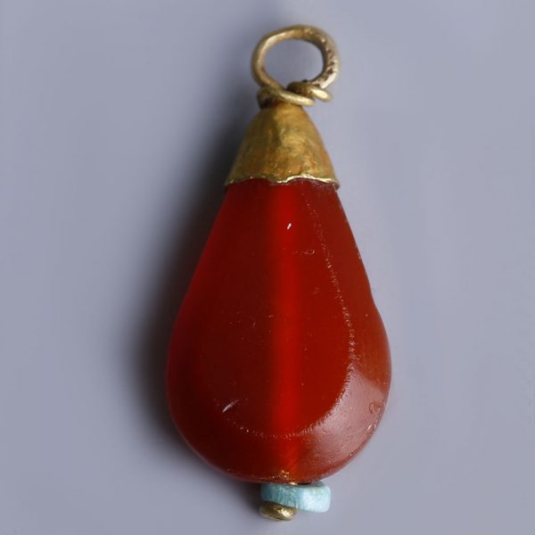 Ancient Greek Carnelian, Gold and Turquoise Pendant