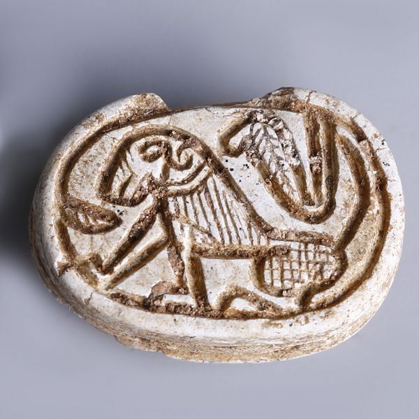 Egyptian Hyksos Period Scarab with a Lion and Uraeus