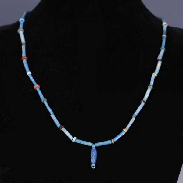 Elegant Egyptian Faience Necklace with Petal Amulet
