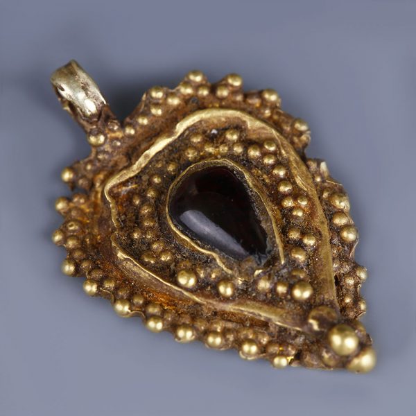 Byzantine Leaf Shaped Pendant with Garnet