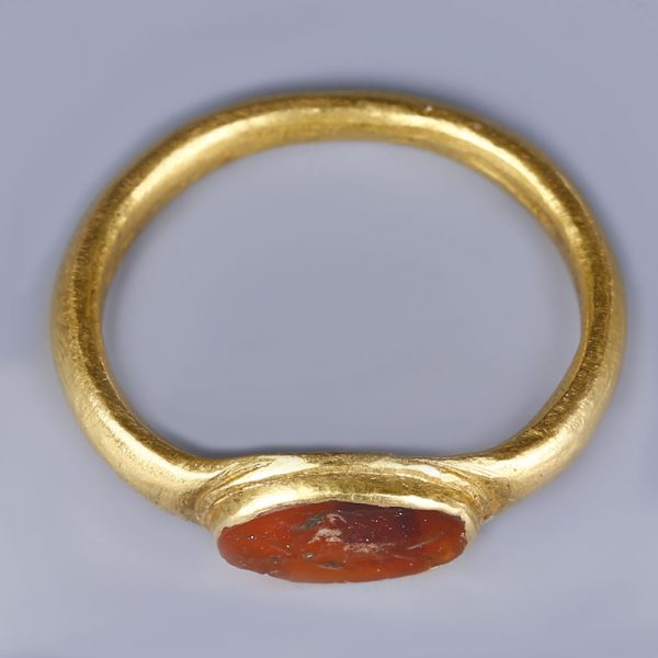 Roman Gold Ring with Garnet Intaglio of an Animal