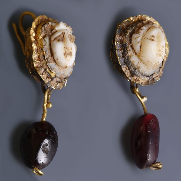 Ancient Roman Earrings with Medusa Cameo
