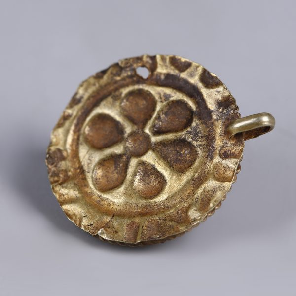 Byzantine Gold Repoussé Medallion Pendant with Rosette Motif