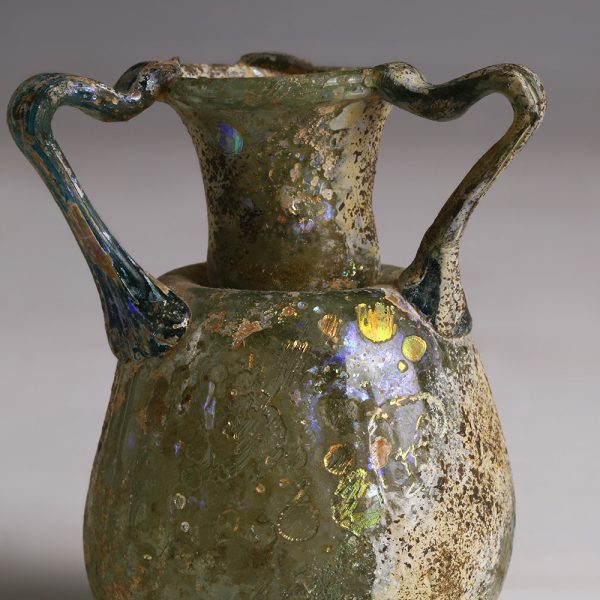 Ancient Roman Glass Aryballos with Three Handles