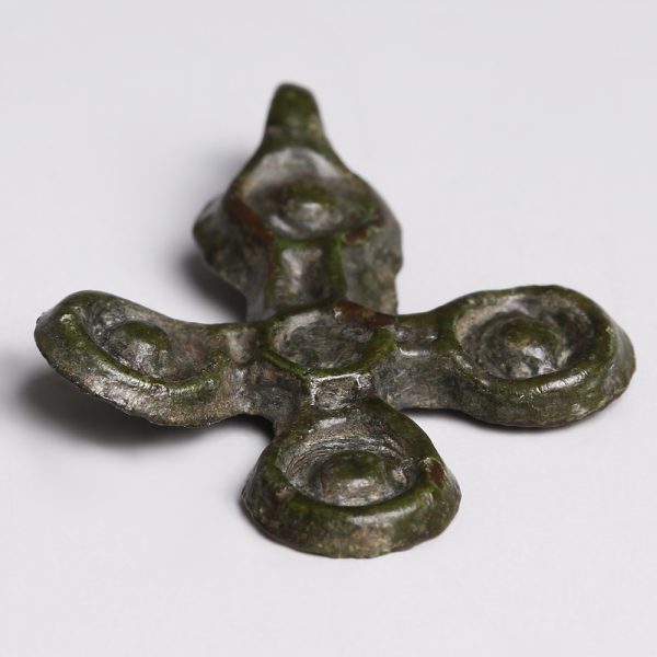 Late Roman-Byzantine Bronze Cross Pendant with Circular Finials